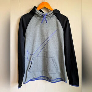 Nike Sweatshirt Hoodie in Black Purple Gray size Large Swoosh Drifit Performance